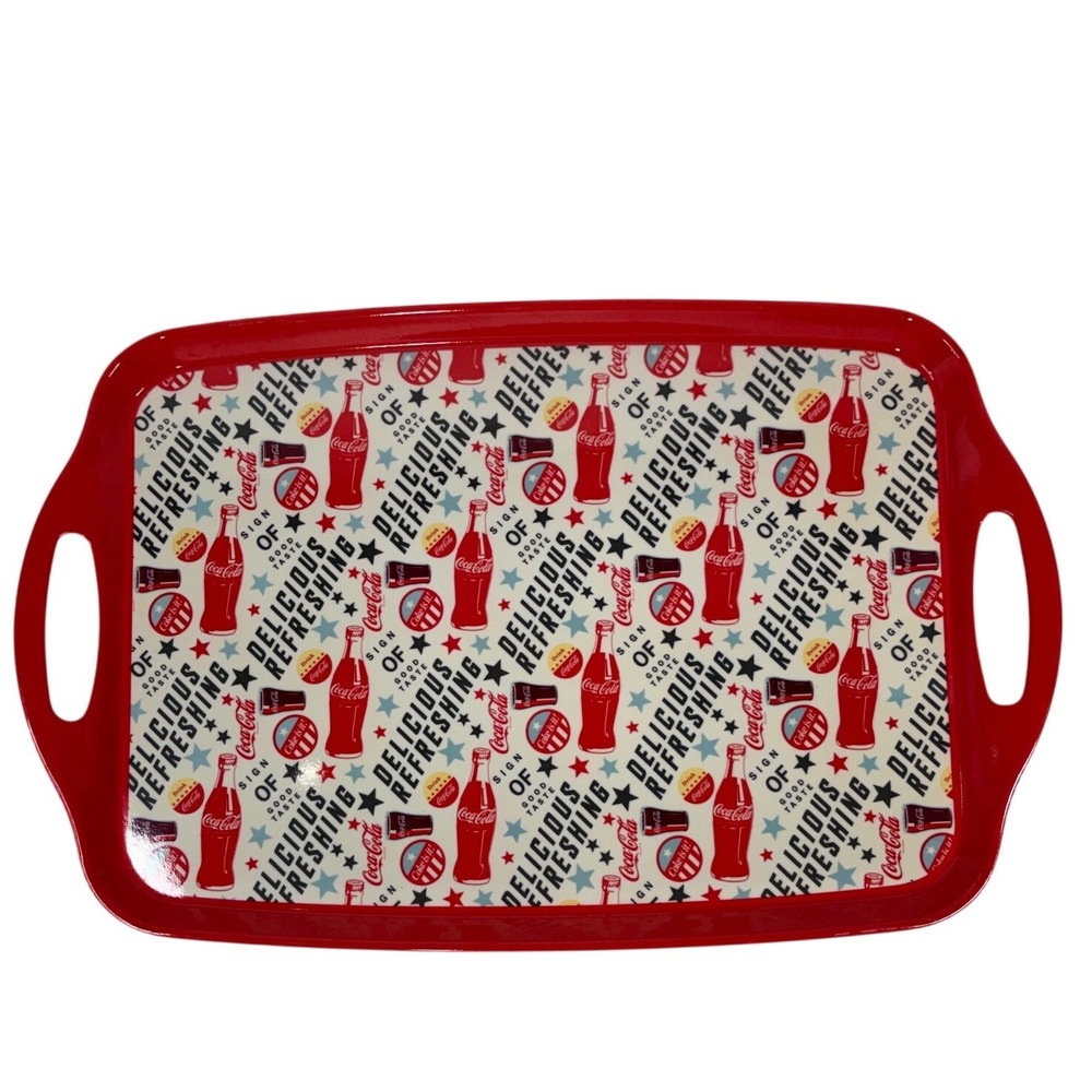 Coca-Cola Gibson Melamine Serving Tray with‎ Handles Red Americana 18.8x12 Inch